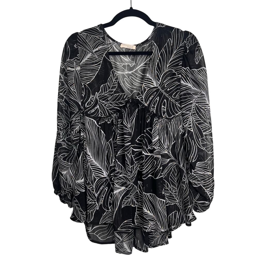 Lovestitch Lucia Chiffon Flowy Tropical Floral Boho Blouse Black Small